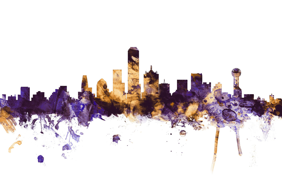 Dallas Skyline Purple & Gold Mural Wallpaper - pure wallpaper artwork