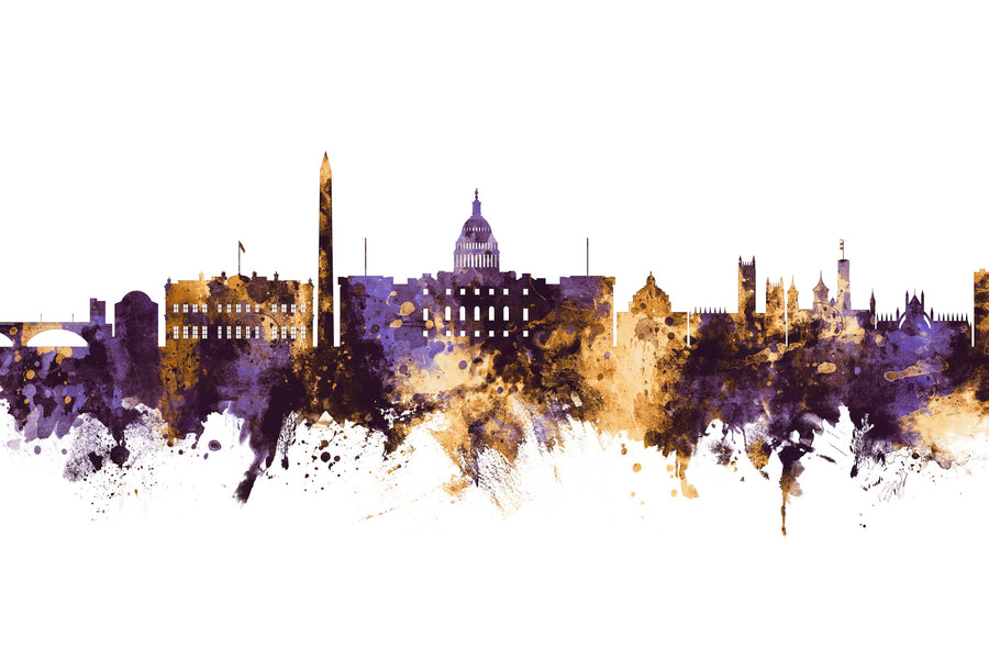 Washington DC Skyline Purple & Gold Mural Wallpaper