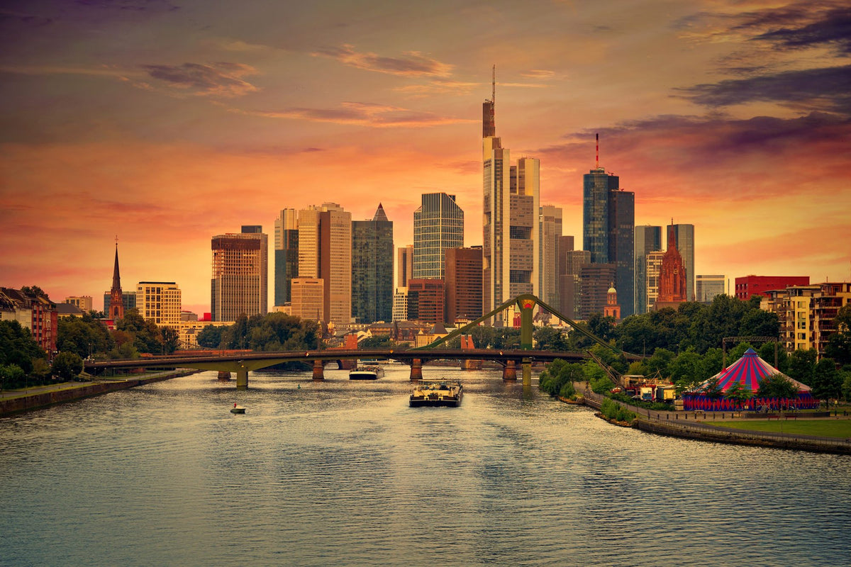 Frankfurt Skyline At Sunset Mural Wallpaper - pure wallpaper artwork