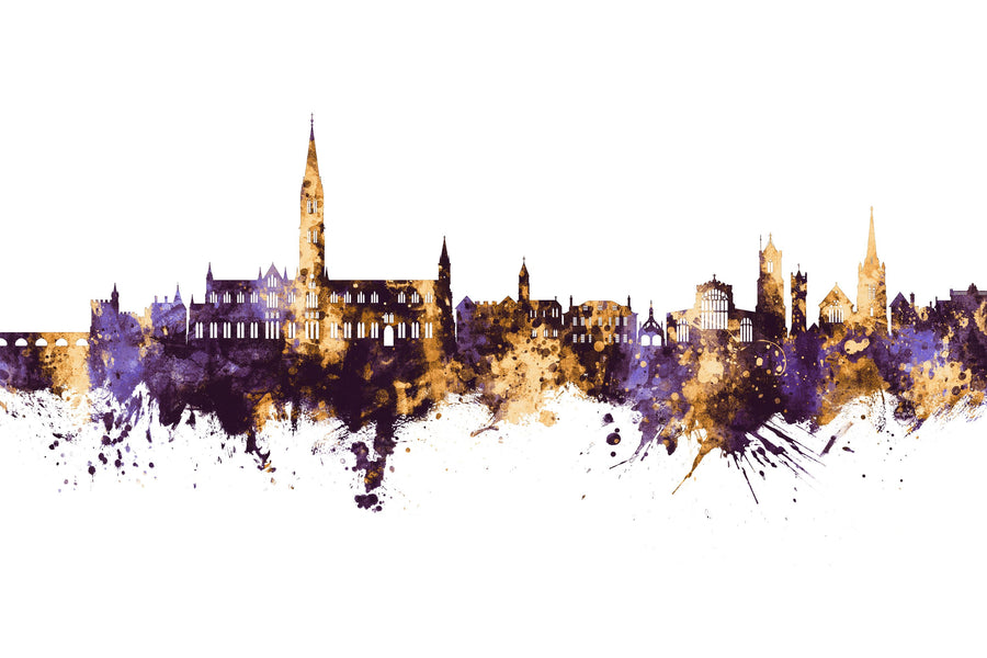 Salisbury England Skyline Purpl & Gold Mural Wallpaper