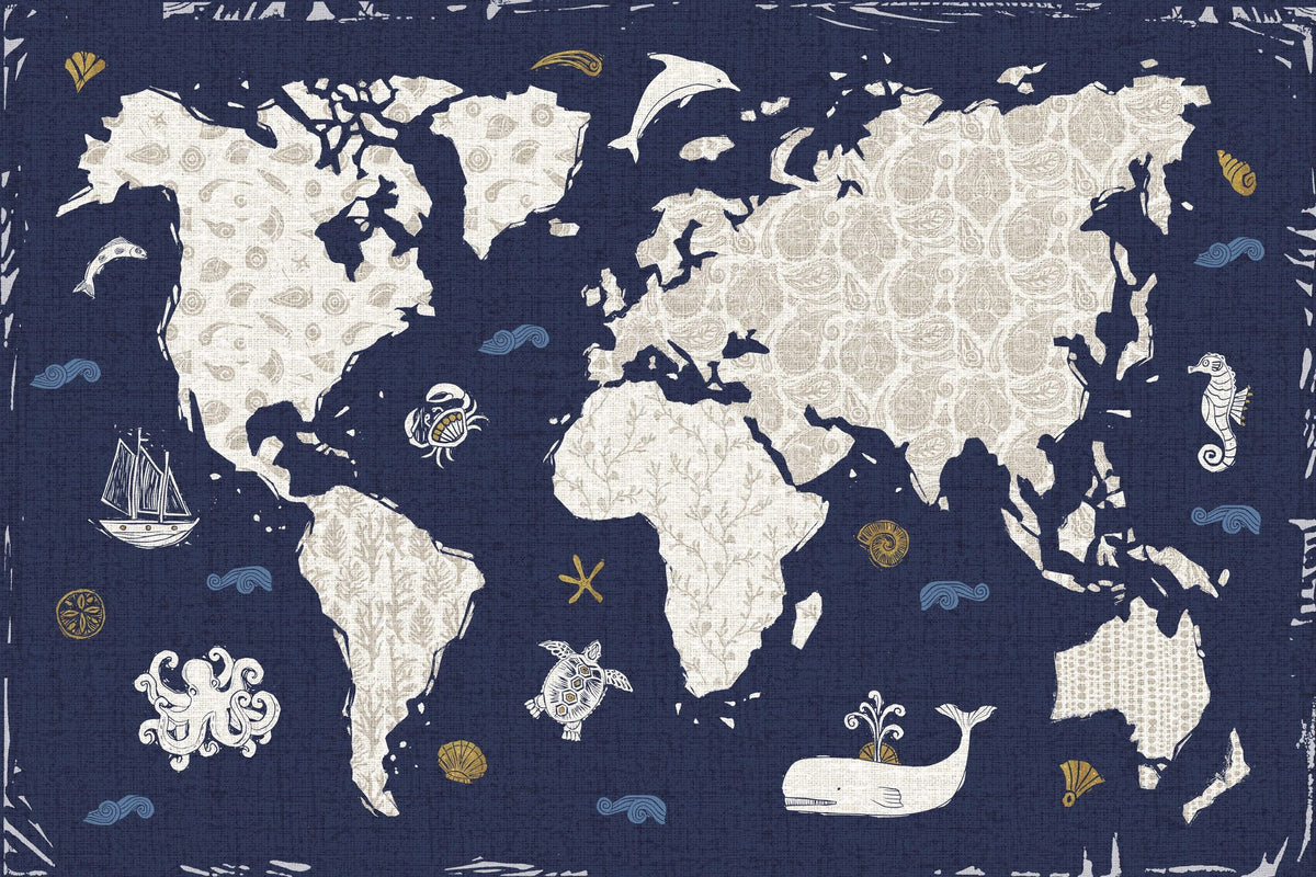 Sea This Map Blue Mural Wallpaper - pure wallpaper artwork