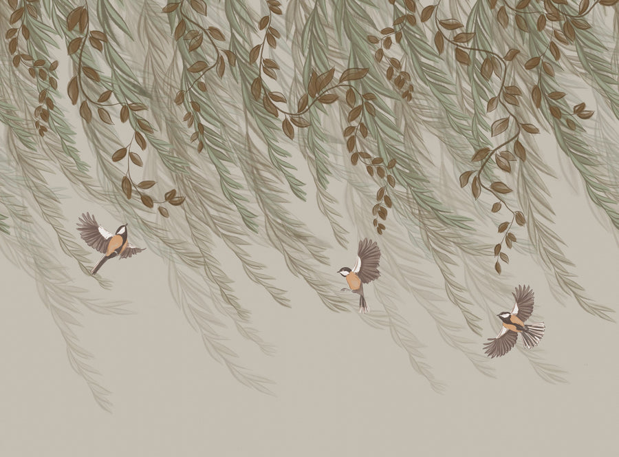 Willow & Birds, Sand Mural Wallpaper