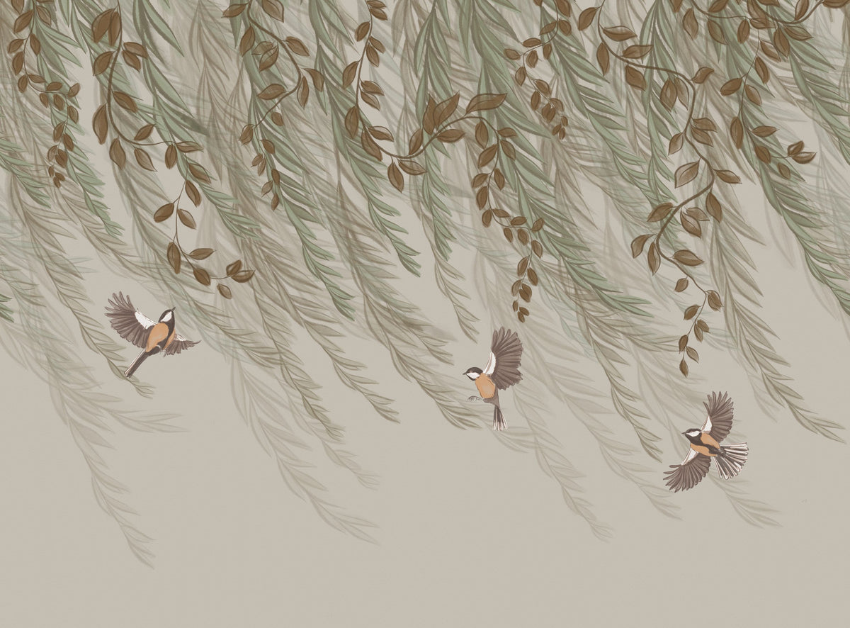 Willow & Birds, Sand Mural Wallpaper - pure wallpaper artwork