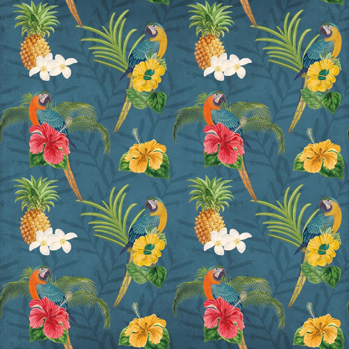 Parrot Paradise Blue Mural Wallpaper - pure wallpaper artwork