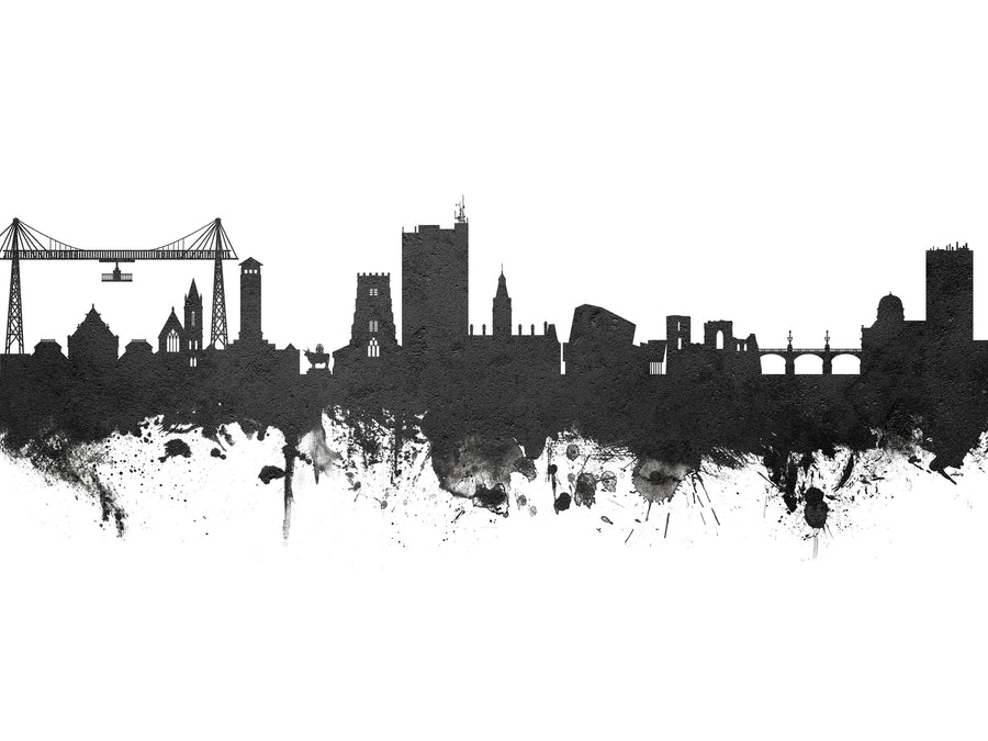 Newport Wales Skyline Black & White Mural Wallpaper