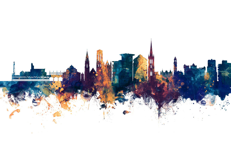 Bournemouth England Skyline Blue & Bronze Mural Wallpaper