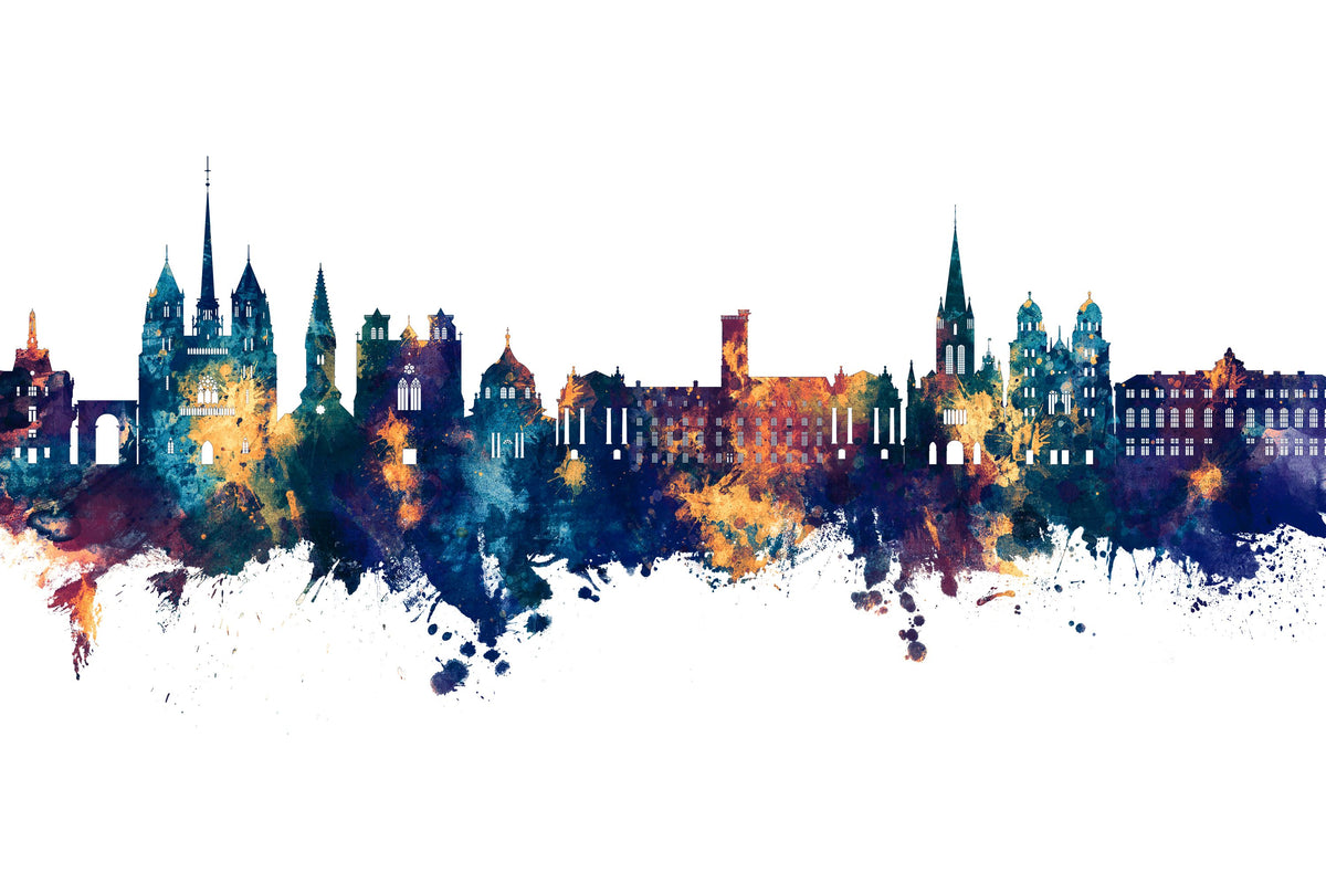 Dijon France Skyline Blue & Bronze Mural Wallpaper - pure wallpaper artwork