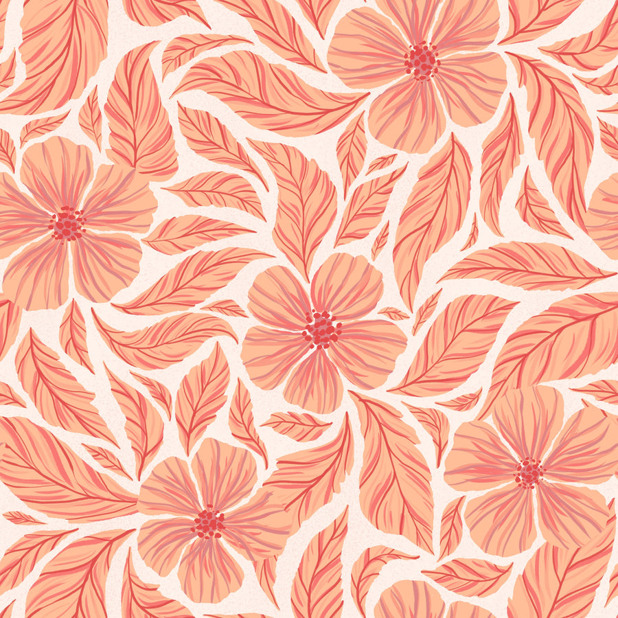 Dance of Flowers, Peach Fuzz Mural Wallpaper