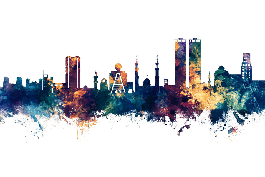 Ras Al Khaimah Skyline Blue & Bronze Mural Wallpaper