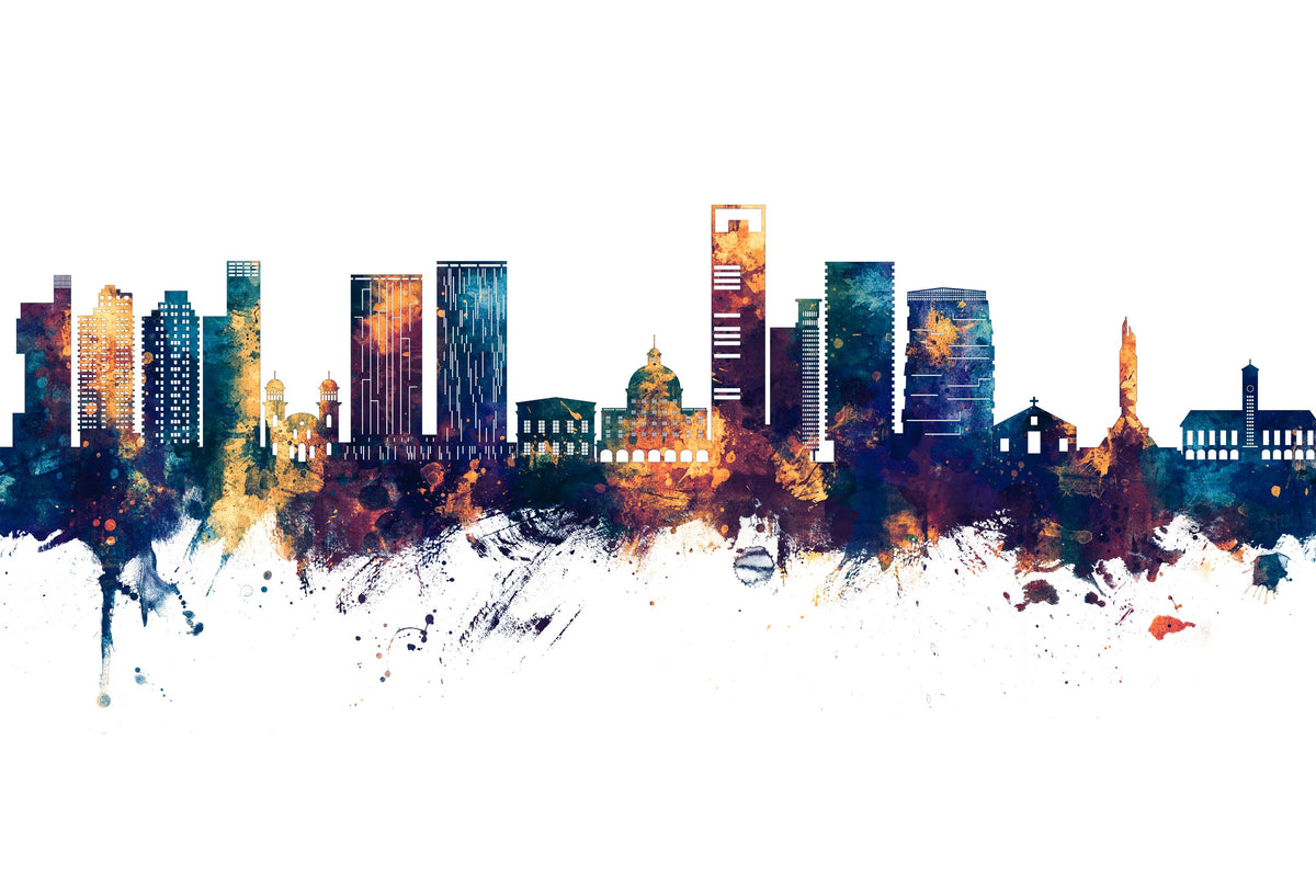 Luanda Skyline Blue & Bronze Mural Wallpaper - pure wallpaper artwork
