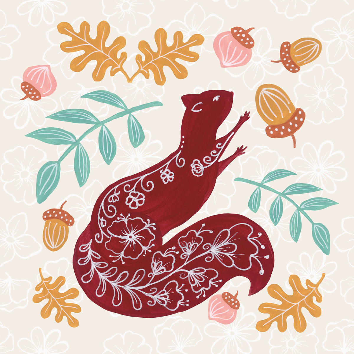 Gathering Acorns Mural Wallpaper - pure wallpaper artwork