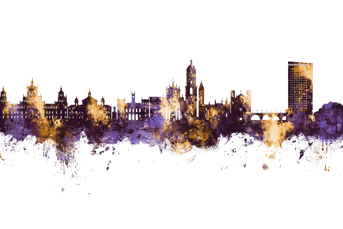 Valladolid Spain Skyline Purple & Gold Mural Wallpaper - pure wallpaper artwork