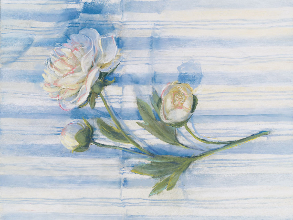 Peony on Blue Stripe Mural Wallpaper - pure wallpaper artwork