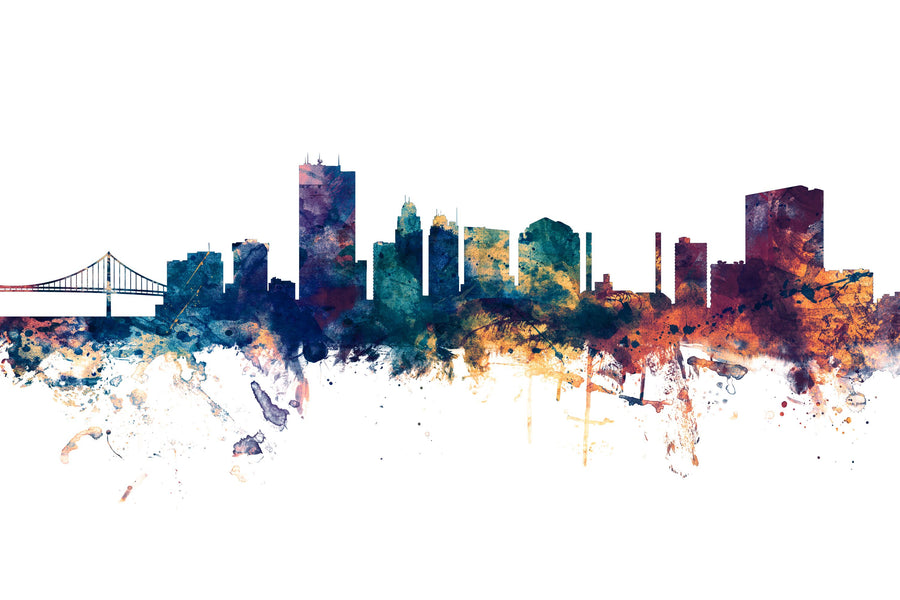 Toledo Ohio Skyline Blue & Bronze Mural Wallpaper