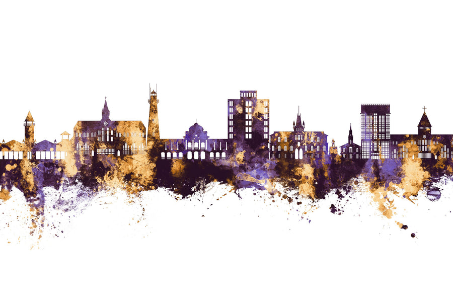 Georgetown Guyana Skyline Purple & Gold Mural Wallpaper