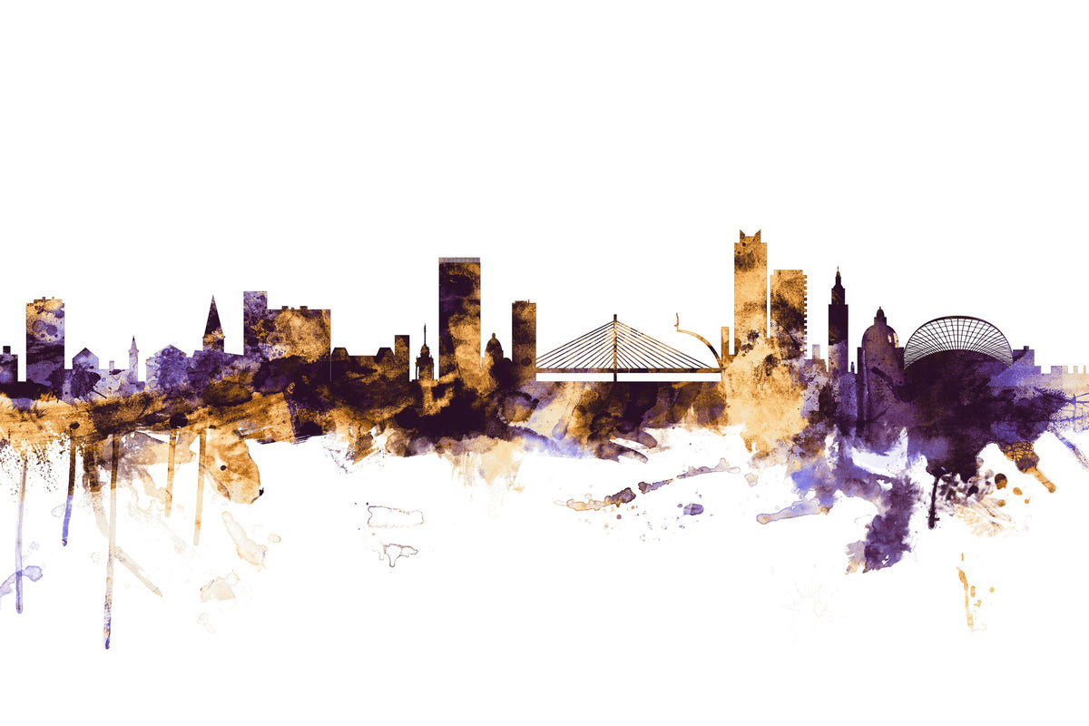 Liege Belgium Skyline Purple & Gold Mural Wallpaper - pure wallpaper artwork