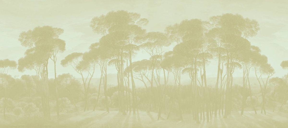 Mediterranean Pine Landscape, Greenish Beige Mural Wallpaper - pure wallpaper artwork
