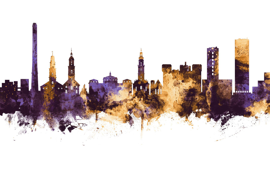 Erlangen Germany Skyline Purple & Gold Mural Wallpaper