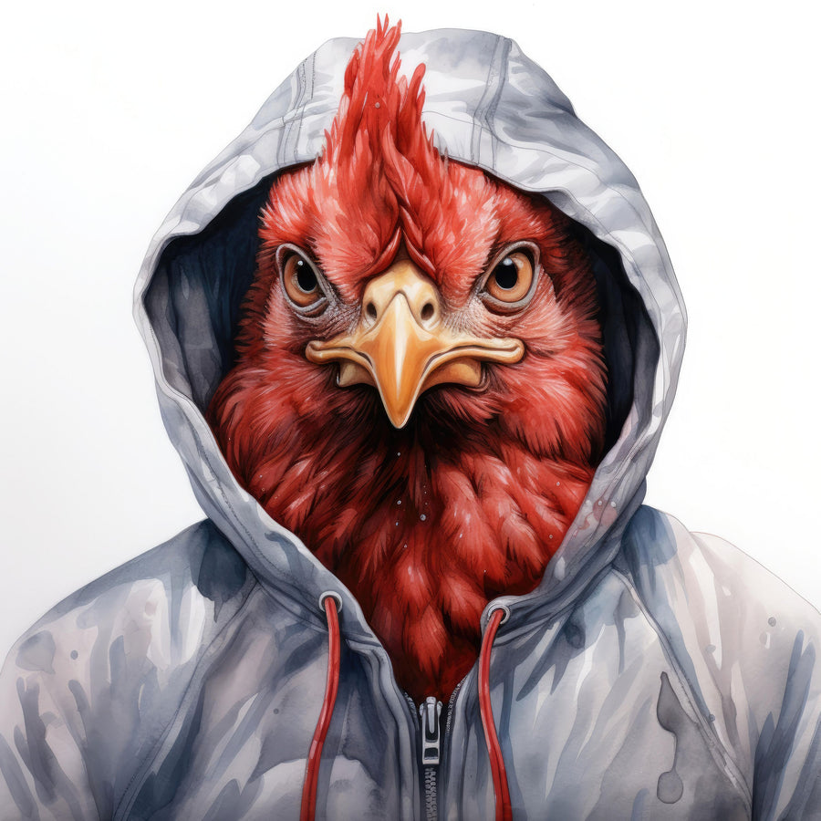 Watercolor Cartoon Chicken in a Hoodie Mural Wallpaper