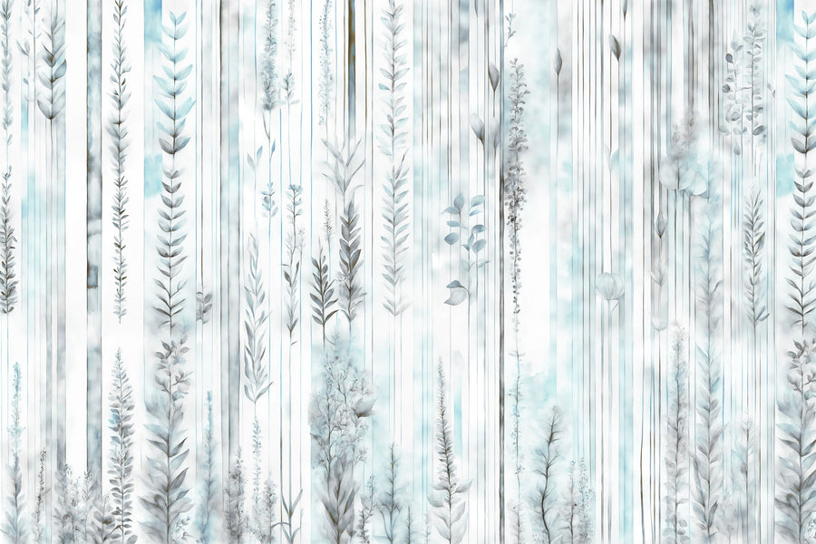 Botanical Wall Teal Mural Wallpaper