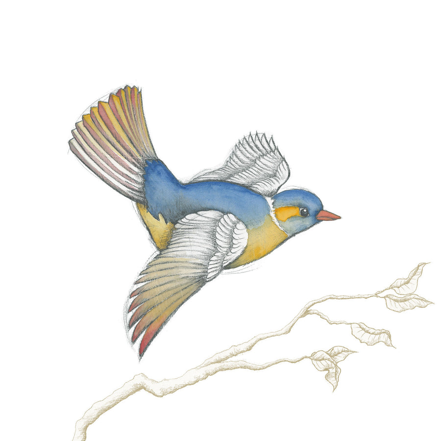 Arts and Crafts Birds III on White Mural Wallpaper