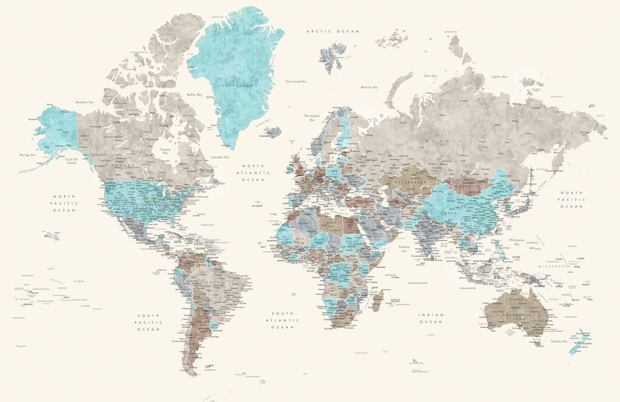 World Map Cities - Romi Mural Wallpaper
