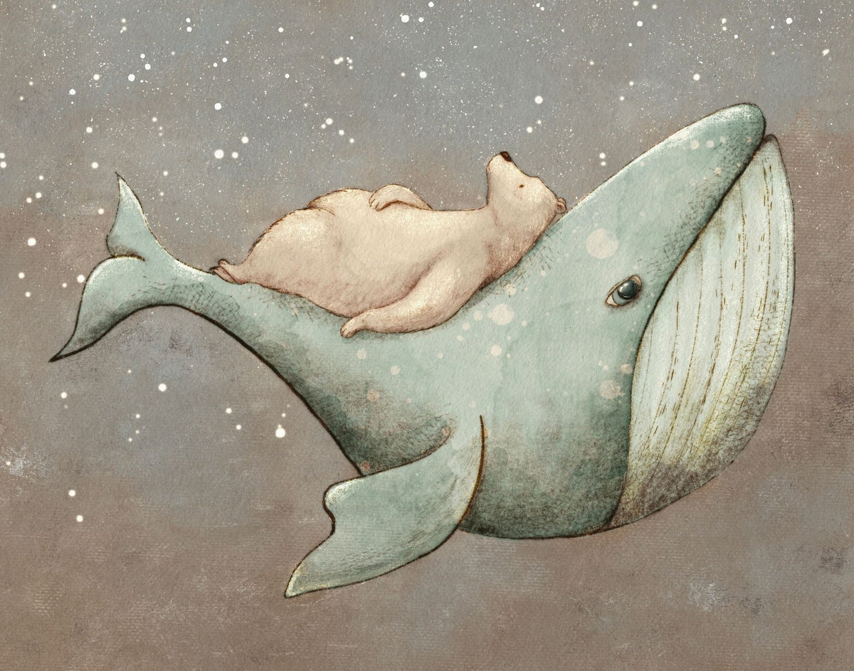 Dreaming Whale & Bear Mural Wallpaper - pure wallpaper artwork