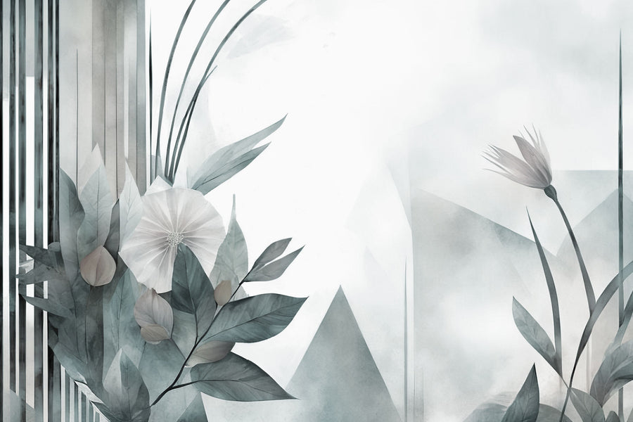 Floral Watercolor Abstract Teal Mural Wallpaper