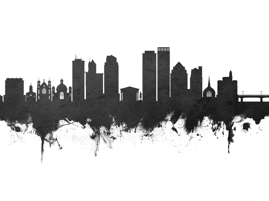 Dayton Ohio Skyline Black & White Mural Wallpaper