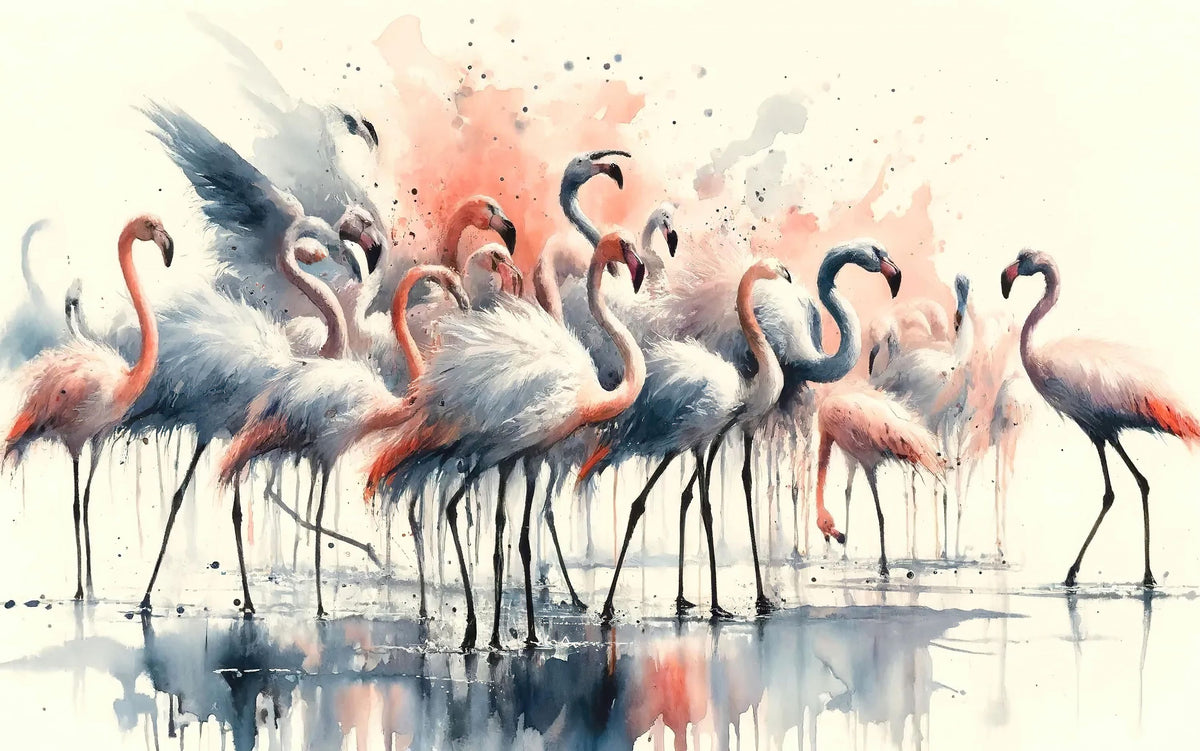 Elegance of Flamingos At Rest Mural Wallpaper - pure wallpaper artwork