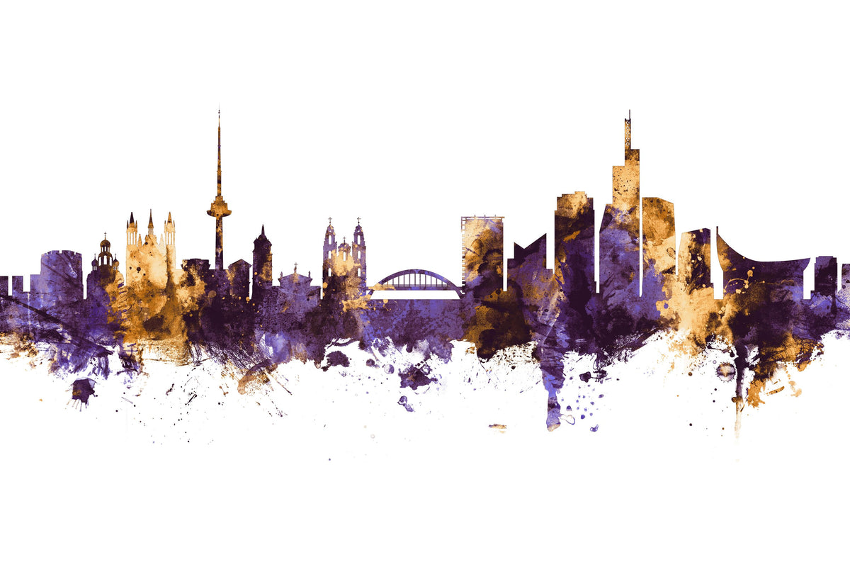 Vilnius Lithuania Skyline Purple & Gold Mural Wallpaper - pure wallpaper artwork