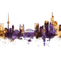 Vilnius Lithuania Skyline Purple & Gold Mural Wallpaper - pure wallpaper artwork