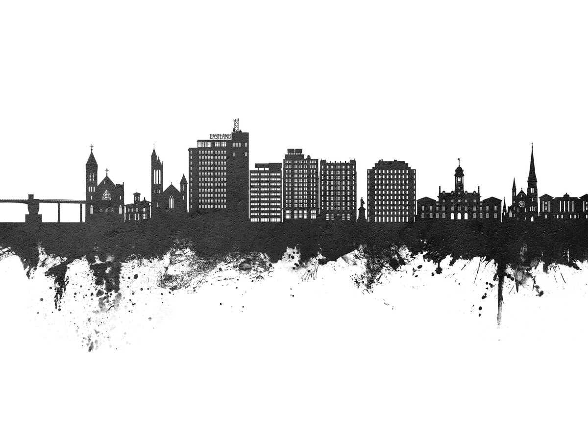 Portland Maine Skyline Black & White Mural Wallpaper - pure wallpaper artwork