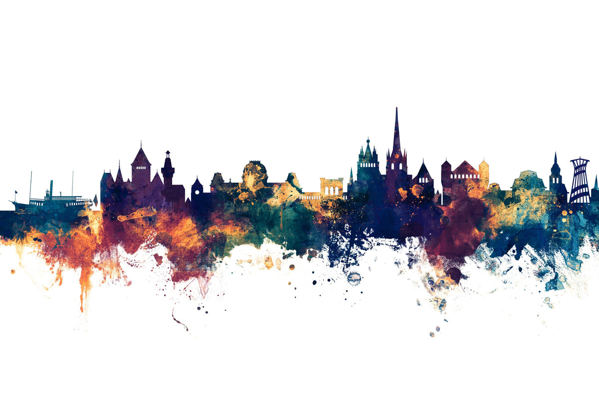 Lausanne Switzerland Skyline Blue & Bronze Mural Wallpaper - pure wallpaper artwork