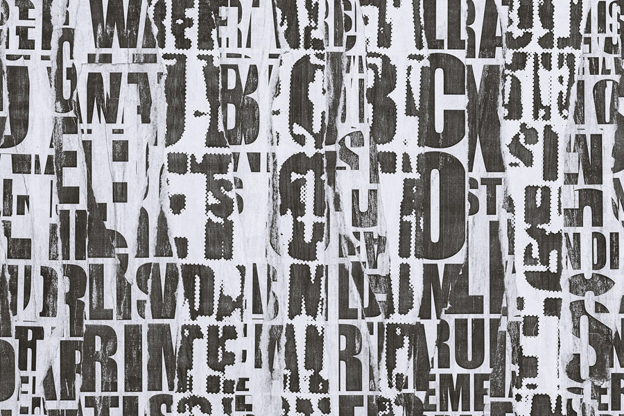 Letterpress Vintage Newspaper Collage, Grunge Mural Wallpaper