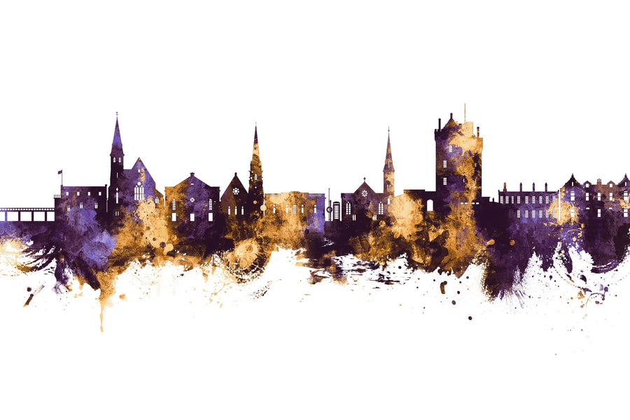 Broughty Ferry Scotland Skyline Purple & Gold Mural Wallpaper