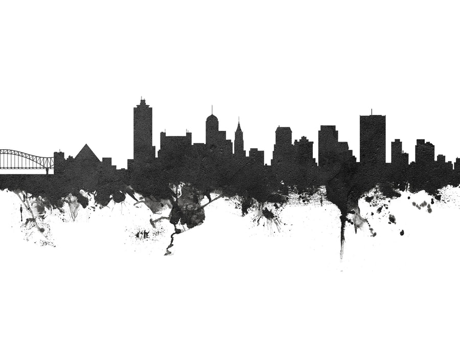 Memphis Tennessee Skyline Black & White Mural Wallpaper