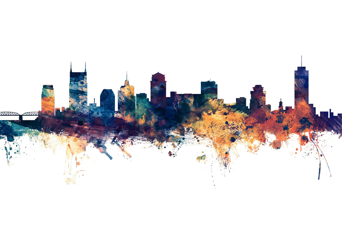 Nashville Tennessee Skyline Blue & Bronze Mural Wallpaper - pure wallpaper artwork