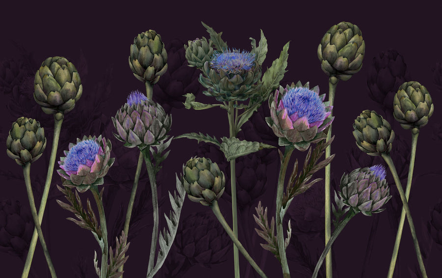 Artichoke Blooms, Midnight Mural Wallpaper