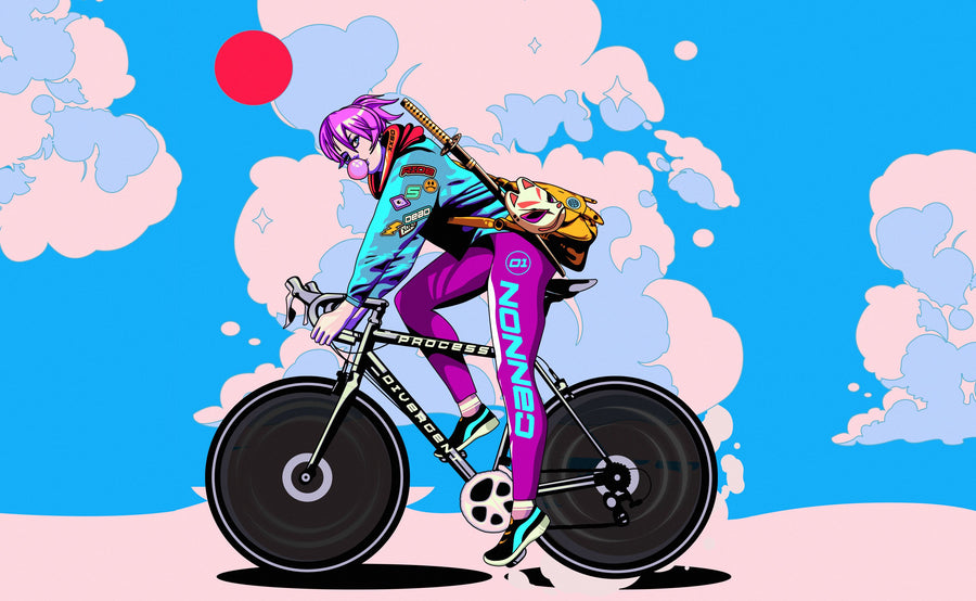Anime Bike in Blue Mural Wallpaper
