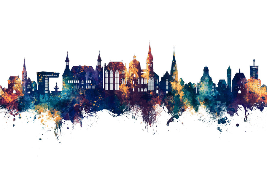 Aachen Germany Skyline Blue & Bronze Mural Wallpaper