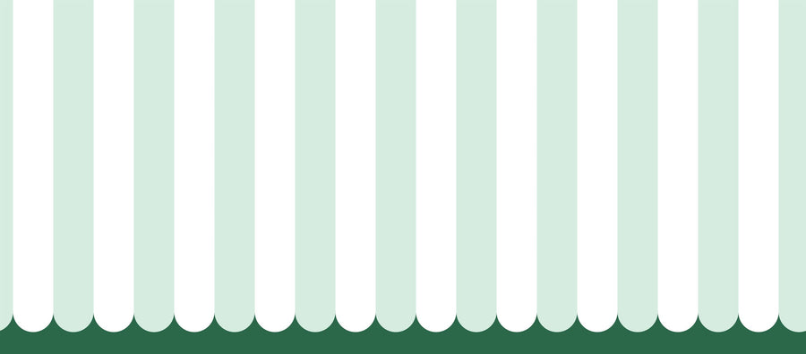 Scalloped Circus Stripes, Mint Green Mural Wallpaper