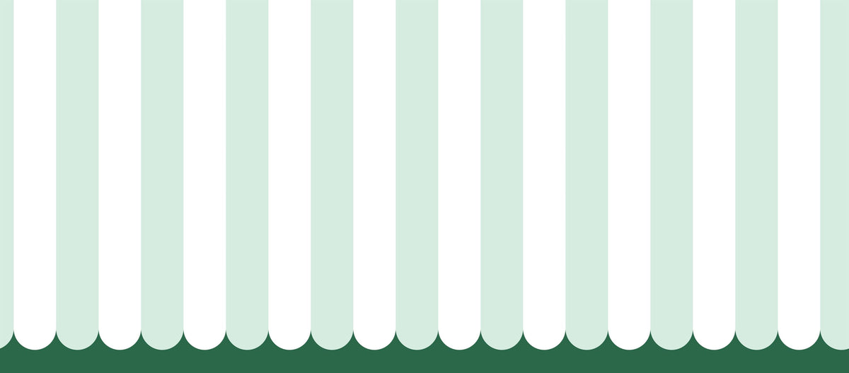 Scalloped Circus Stripes, Mint Green Mural Wallpaper - pure wallpaper artwork
