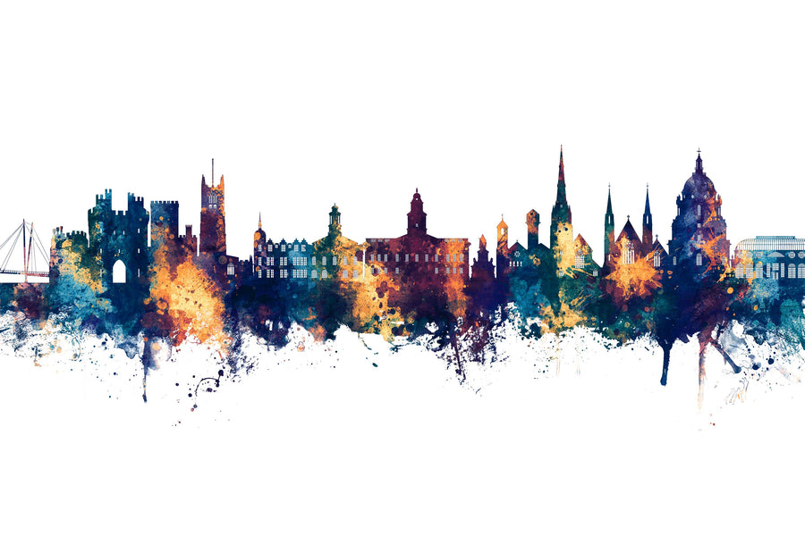 Lancaster England Skyline Blue & Bronze Mural Wallpaper