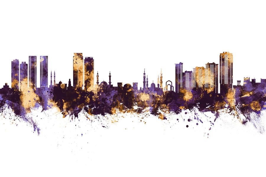 Ajman Skyline Purple & Gold Mural Wallpaper