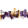 Long Beach California Skyline Purple & Gold Mural Wallpaper - pure wallpaper artwork