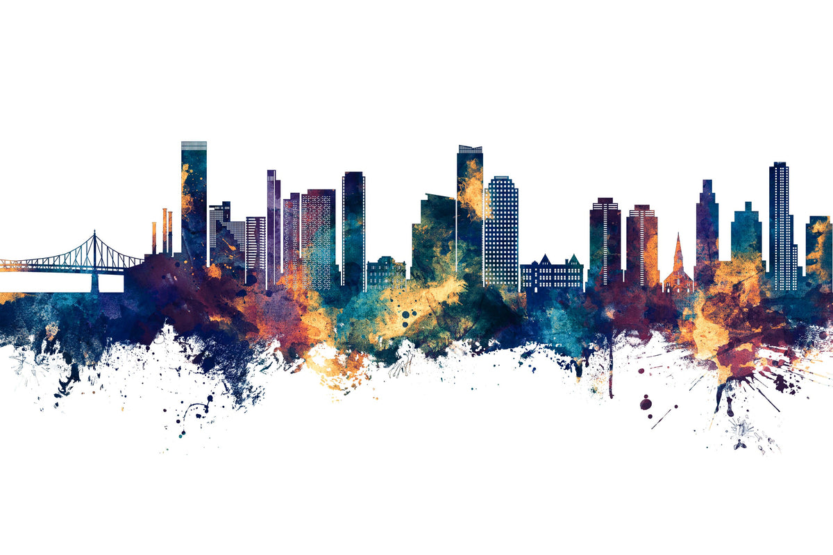 Queens New York Skyline Blue & Bronze Mural Wallpaper - pure wallpaper artwork