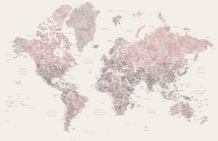 World Map Cities - Madelia Mural Wallpaper