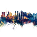 Tokyo Japan Skyline Blue & Bronze Mural Wallpaper - pure wallpaper artwork
