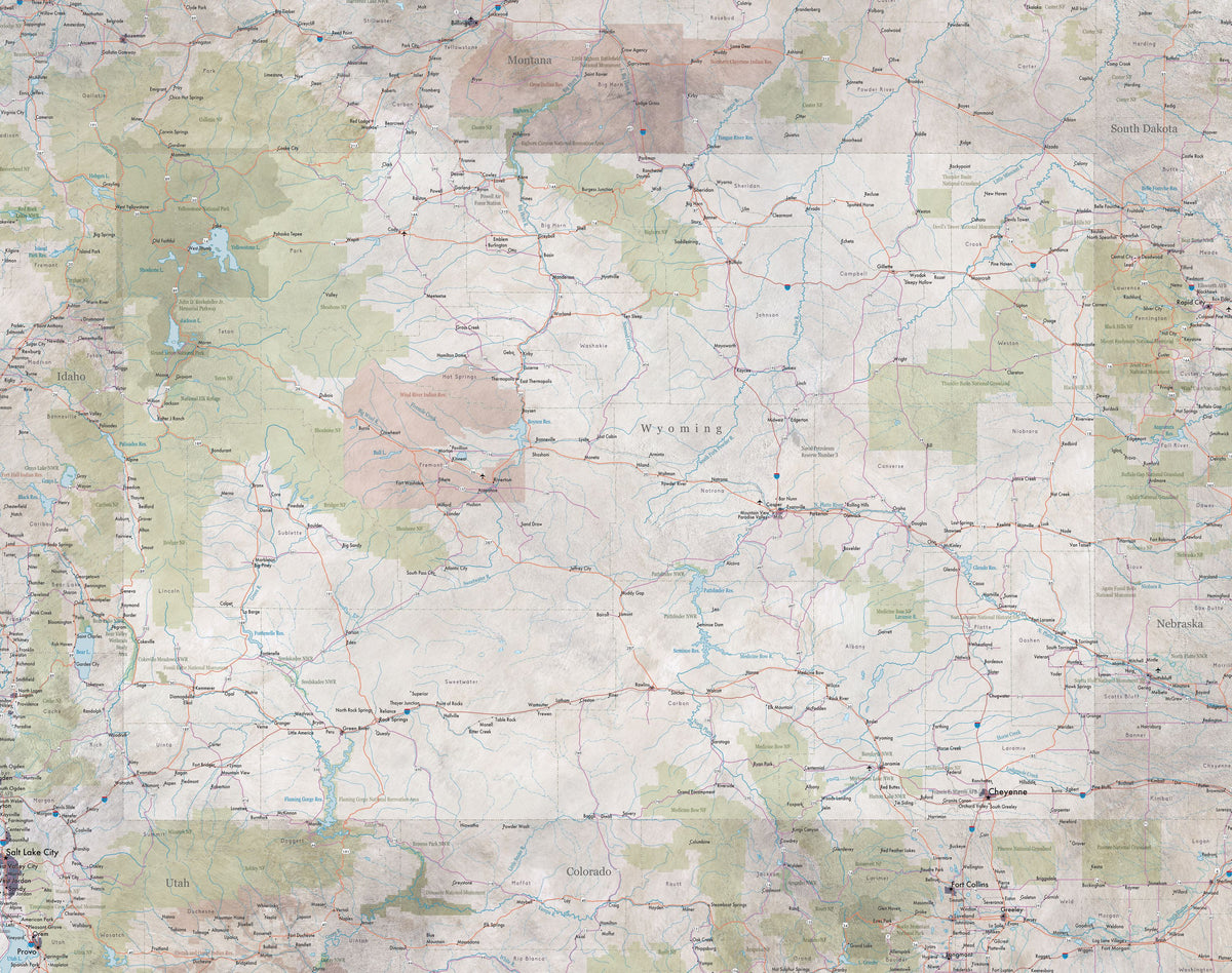 Wyoming Detailed Map Mural Wallpaper - pure wallpaper artwork